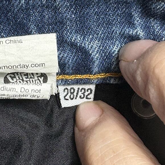 Cheap Monday Five Unwash Blue Straight Jeans 30 x 30 Button Fly Skull Straight - Picture 10 of 16